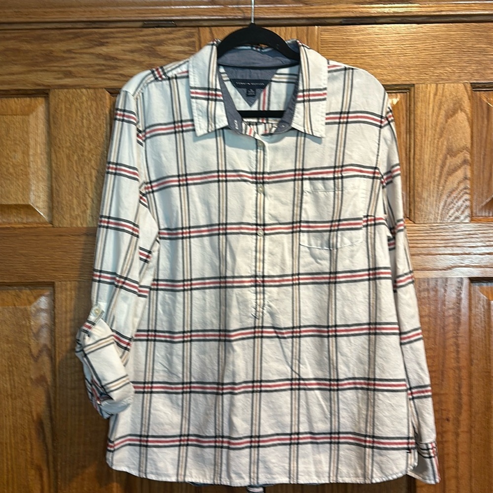 Tommy Hilfiger Plaid Long Sleeve Shirt with Roll Up Sleeves Size XL